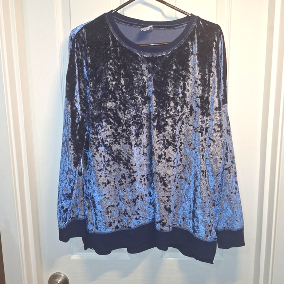 Secret Treasures Velvet Long Sleeve Top - Blue XL - Picture 1 of 5